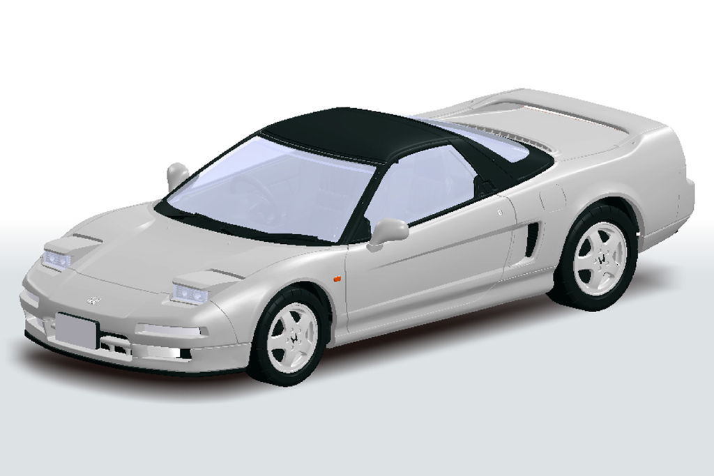 アオシマ1/32スケール楽プラ「ホンダ NA1 NSX」の3D 設計図（着色画像）