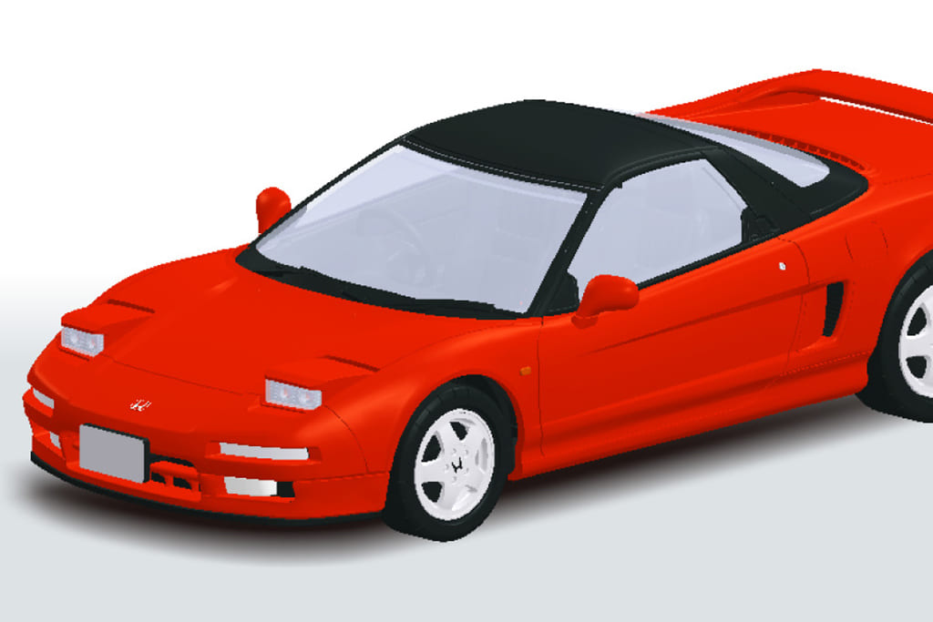 アオシマ1/32スケール楽プラ「ホンダ NA1 NSX」の3D 設計図（着色画像）