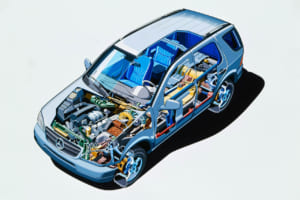 1997年に発表されたメルセデス・ベンツ初代ML320／W163の透視図。