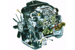 1997年に発表されたメルセデス・ベンツ初代ML320／W163のエンジン透視図。