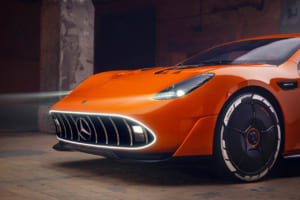 CONCEPT AMG GT XX：低い位置に横長のグリルが構えるフロントフェイスは、以前にメルセデスが公開したヴィジョンC111というコンセプトモデルの流れを汲んでいる。0.198のCd値は、このまま量産化されると乗用車では世界トップになるかもしれない。