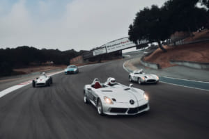 ラグナ・セカではW 196 Rがデモ走行を行い、さらに1955年製の300 SLRレーシングスポーツカー（W 196 S）と、2009年製のSLRマクラーレン・スターリング・モス（Z 199）も登場