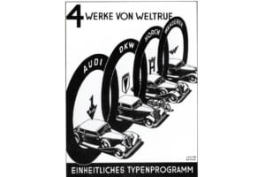 1932年ドイツ東部のザクセン州に在ったホルヒ、アウディ、ヴァンダラー、DKWの4社が合併してアウトウニオン社を発足させた。