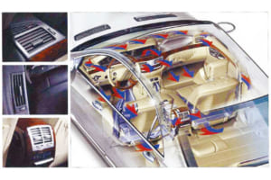 オートマチック・クライメートコントロールは一定の温度に設定すると自動的にその温度を維持する。写真はオートマチック・クライメートコントロールの冷暖房流風の換気システム。写真はSクラス／W220。