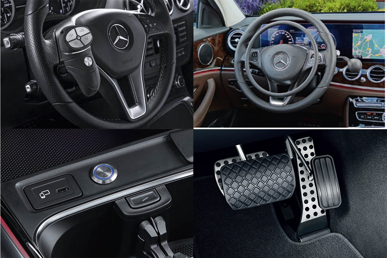 左上から順に、多機能ロータリーノブ「MFD TOUCH」、アクセルリング、電気ペダルの再配置（左右をセンターコントのカラーボタンでセレクト）、ペダル位置を高くする。