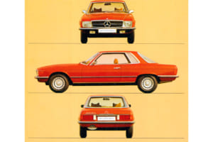メルセデス・ベンツ280SLC/C107(1974年~1980年)の3カット(フロント、サイド、リア)。
